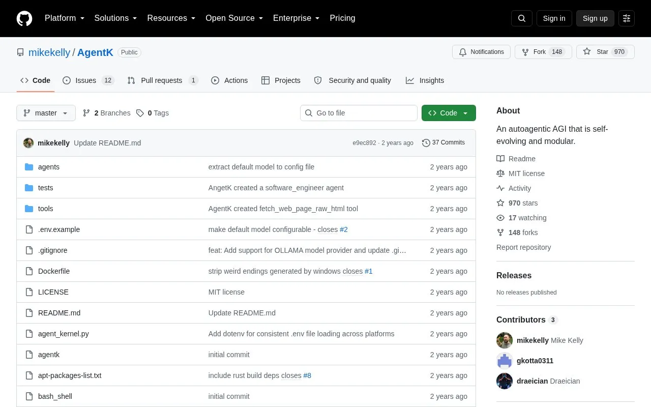 AgentK homepage screenshot