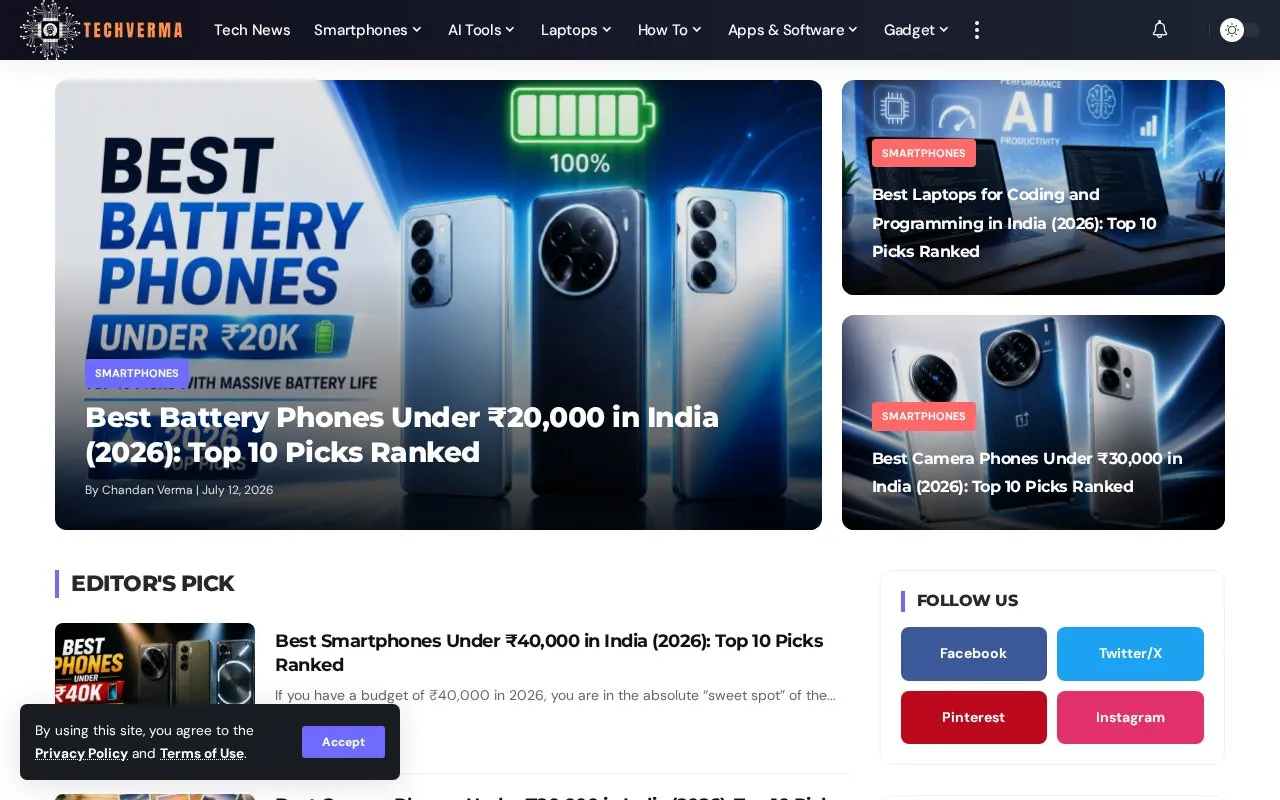 TechVerma homepage screenshot