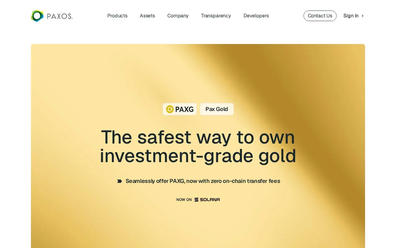 Paxos Gold homepage screenshot