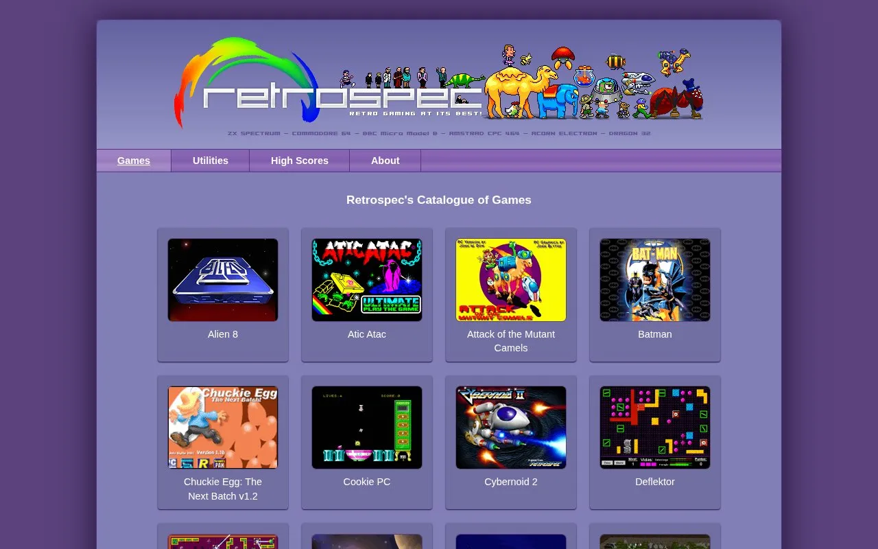RetroSpec homepage screenshot