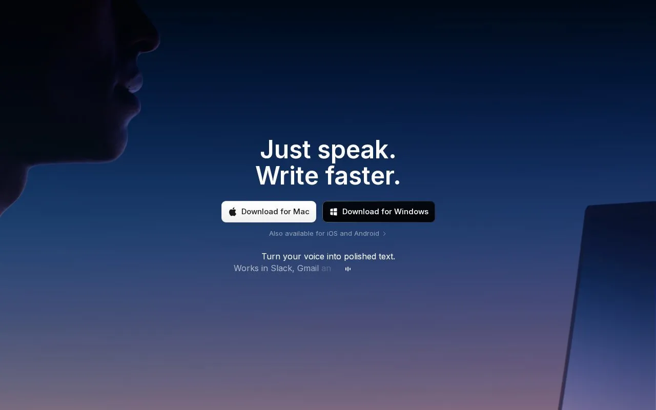 Superwhisper homepage screenshot