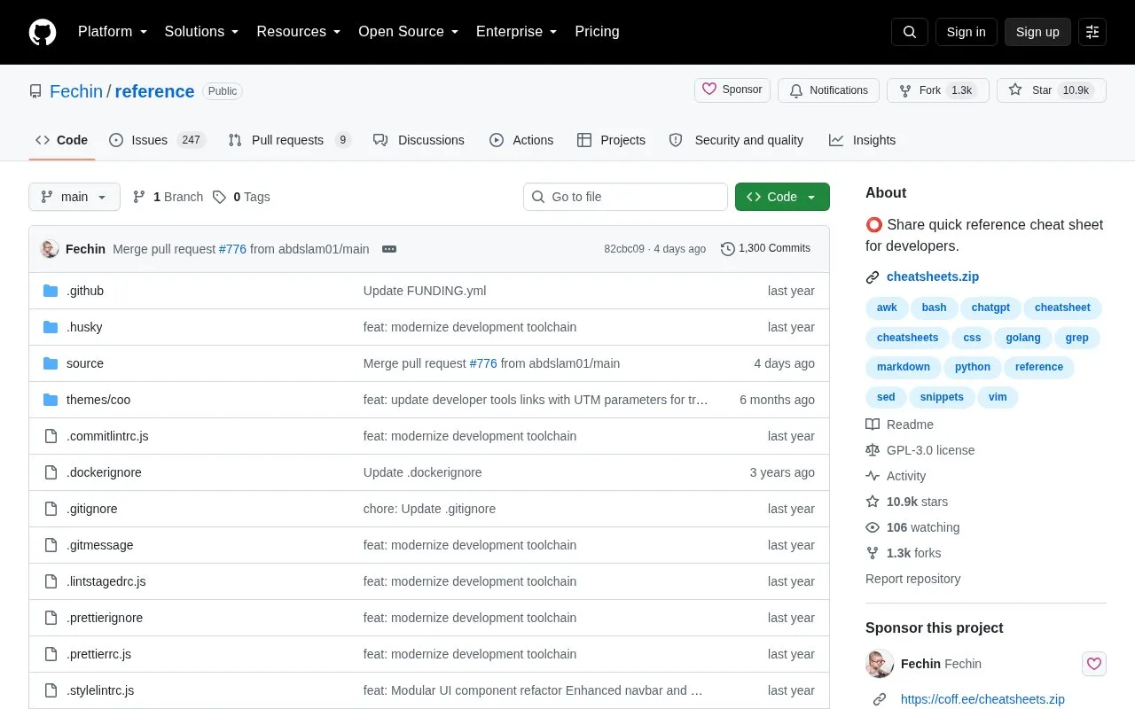 Reference homepage screenshot