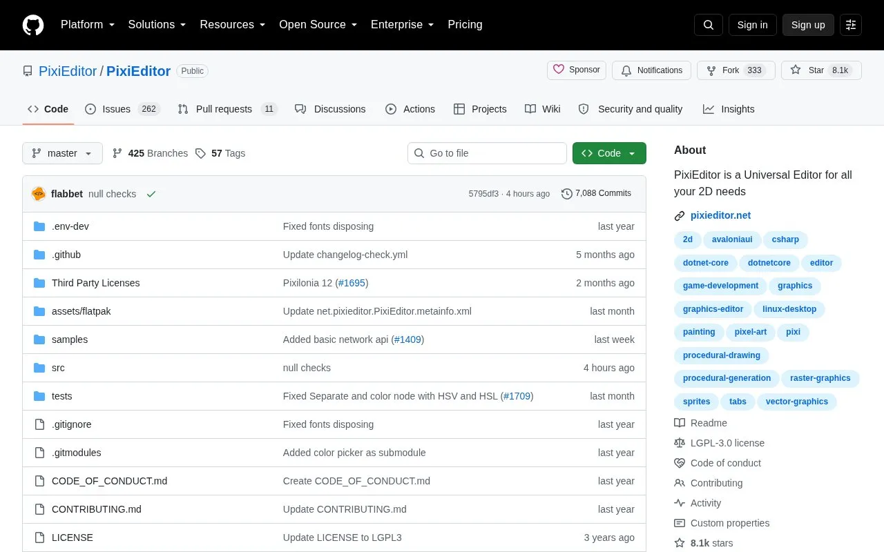 Pixi Editor homepage screenshot