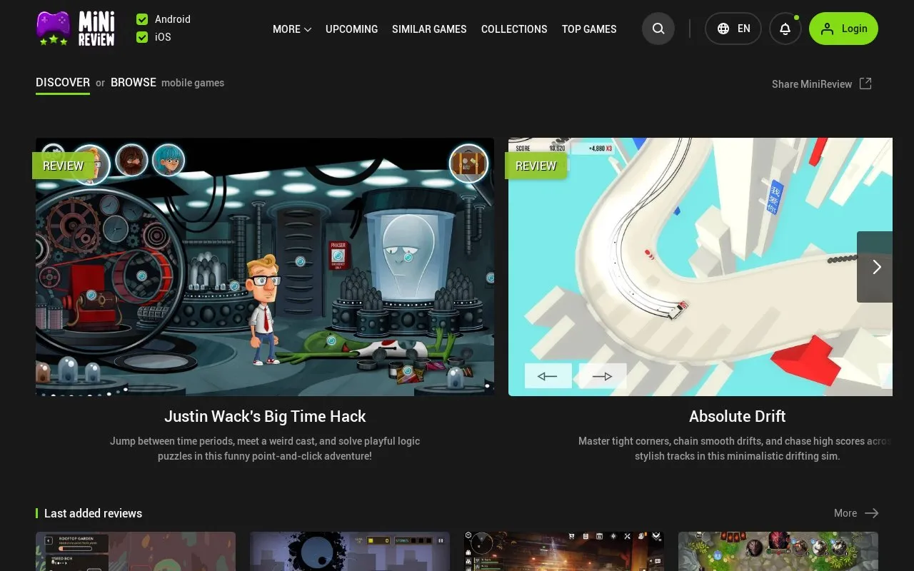 MiniReview homepage screenshot