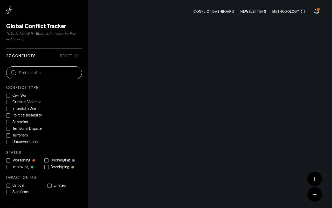 Global Conflict Tracker homepage screenshot