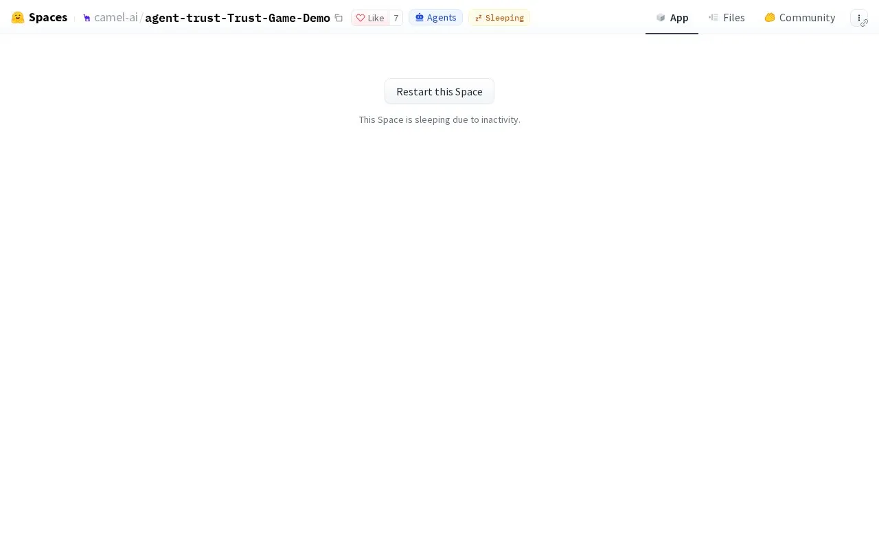 Agent Trust Trust Game Demo homepage screenshot