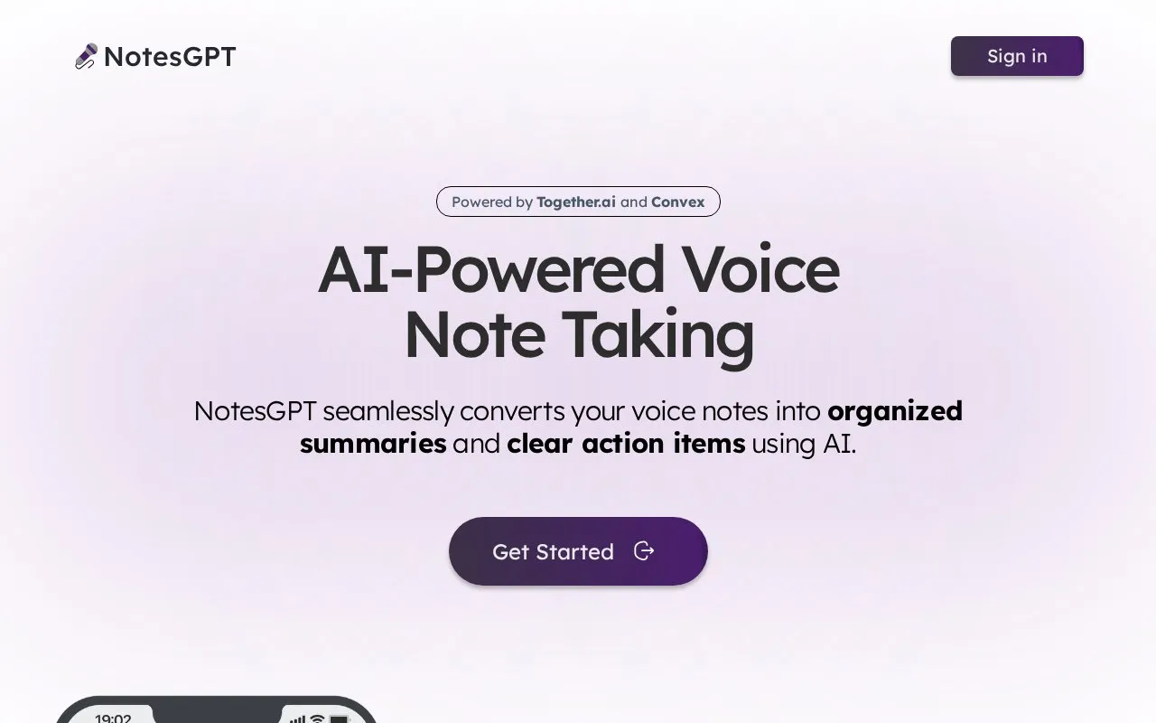 notesGPT homepage screenshot