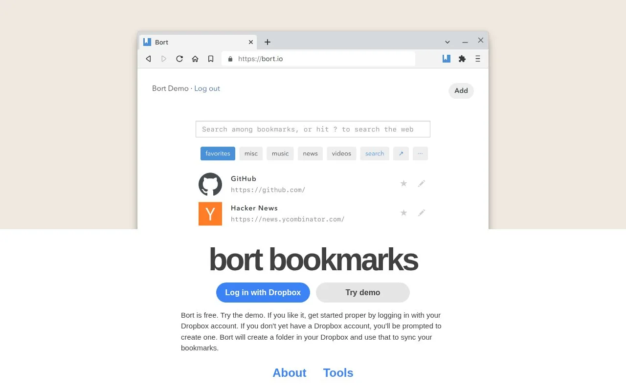 Bort homepage screenshot