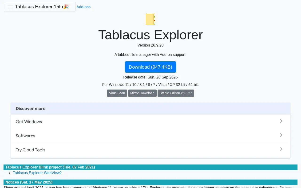 TablacusExplorer homepage screenshot