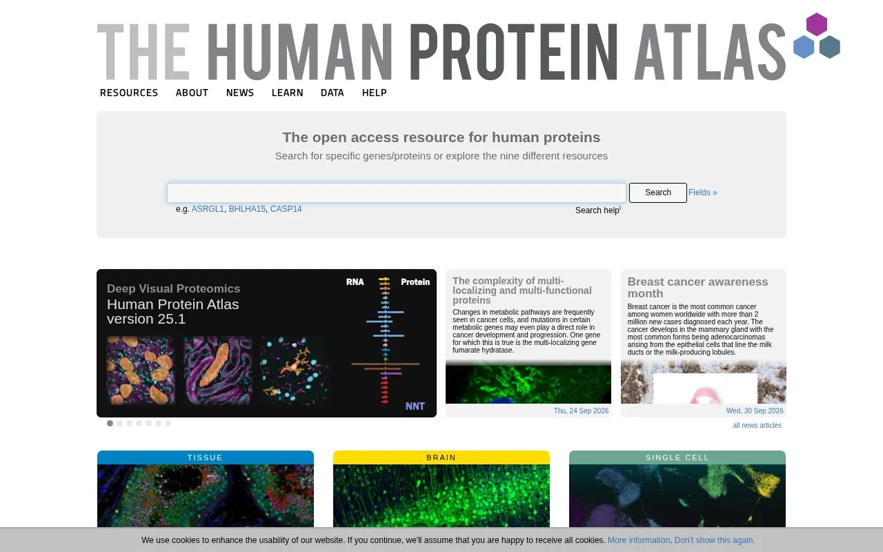 The Human Protein Atlas homepage screenshot