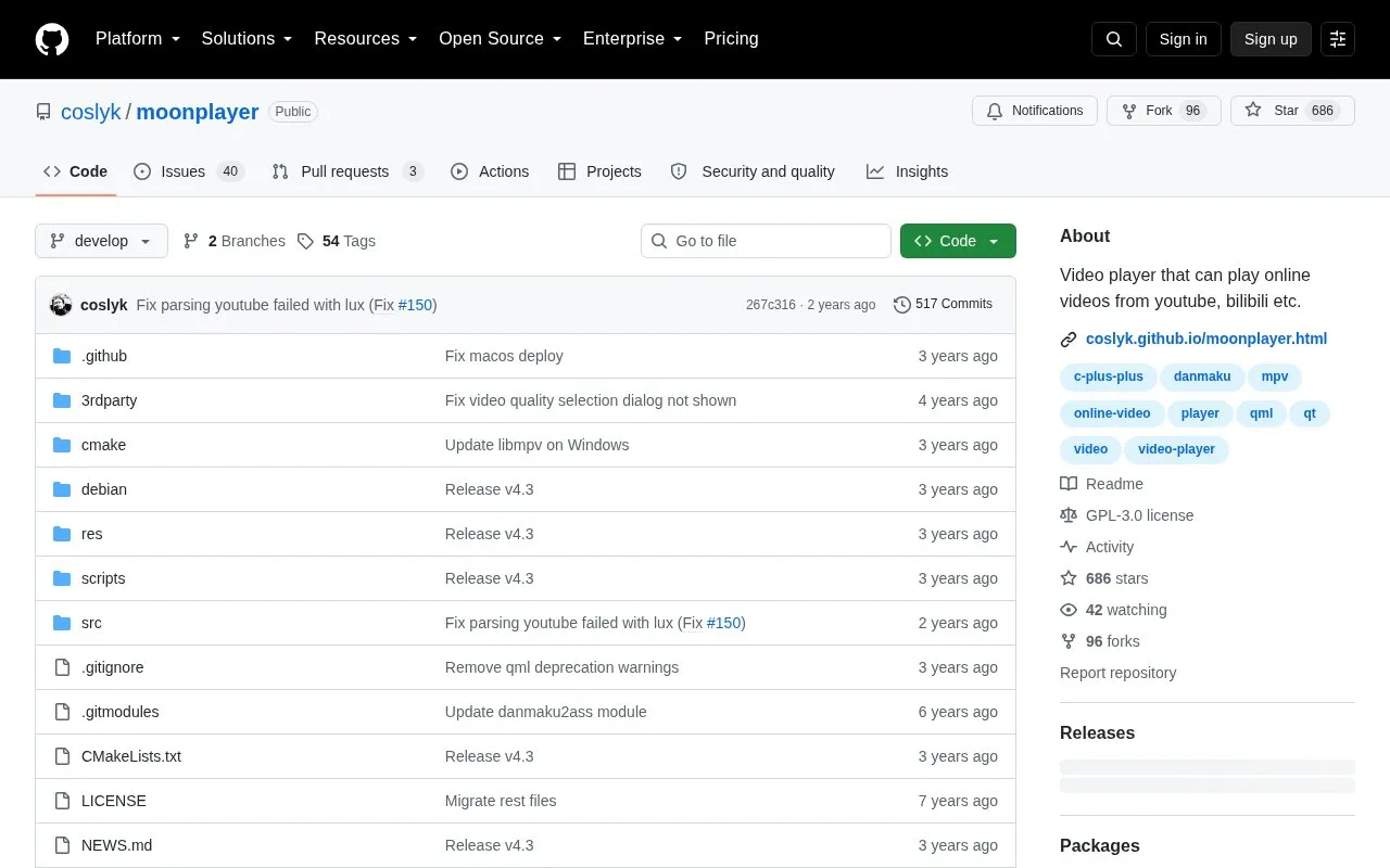 MoonPlayer homepage screenshot