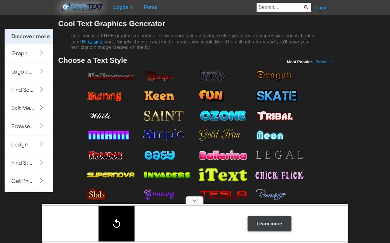 CoolText homepage screenshot