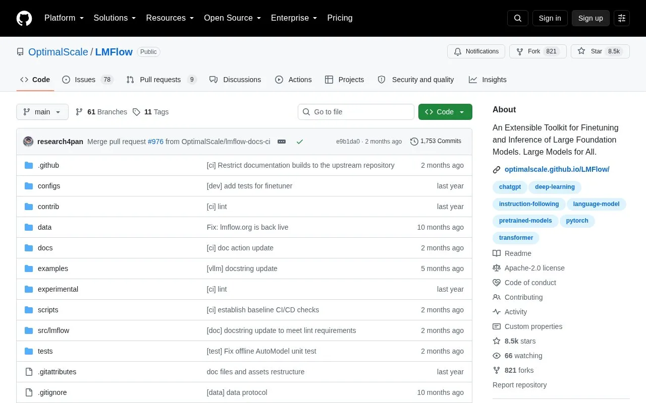 LMFlow homepage screenshot