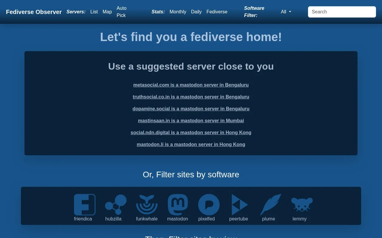 Fediverse Observer homepage screenshot