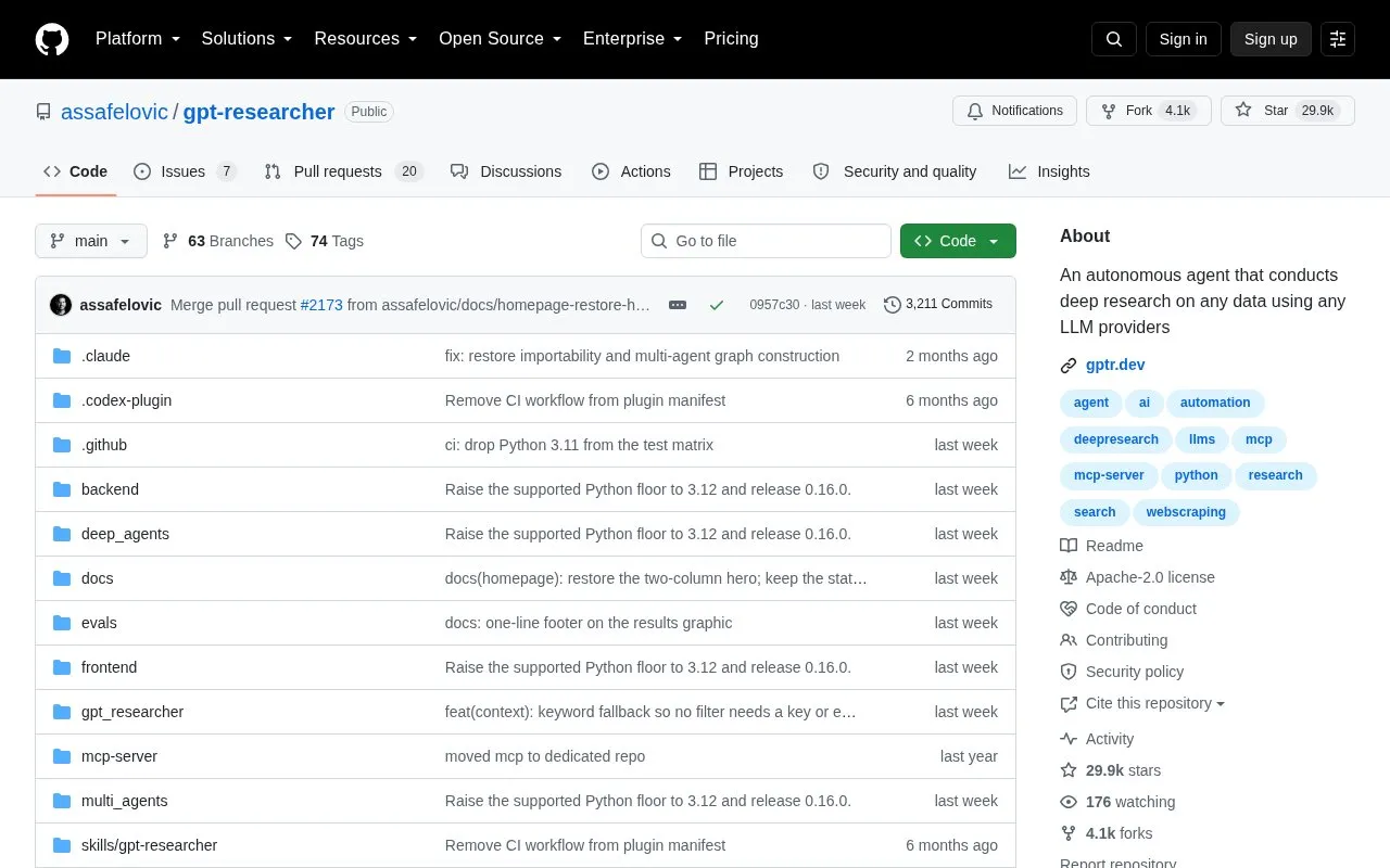 GPT Researcher homepage screenshot