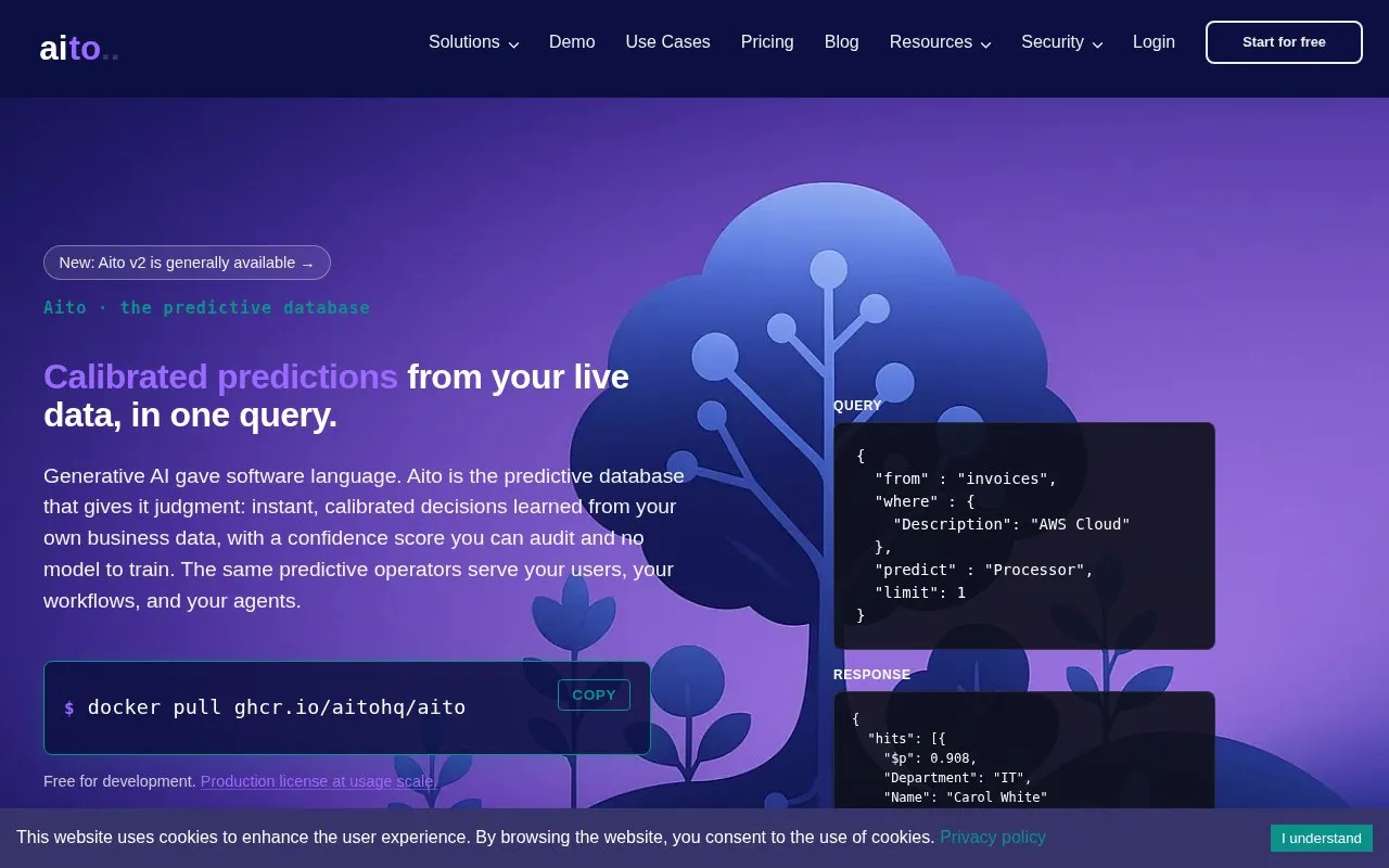 Aito.ai homepage screenshot