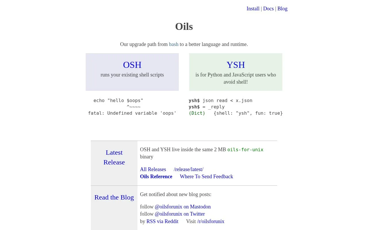 oils homepage screenshot