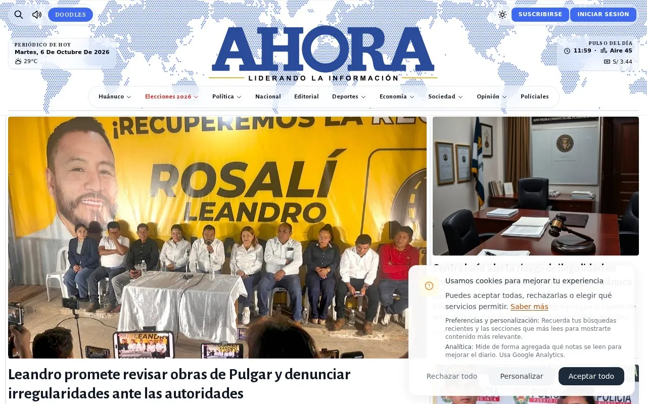 Diario Ahora homepage screenshot
