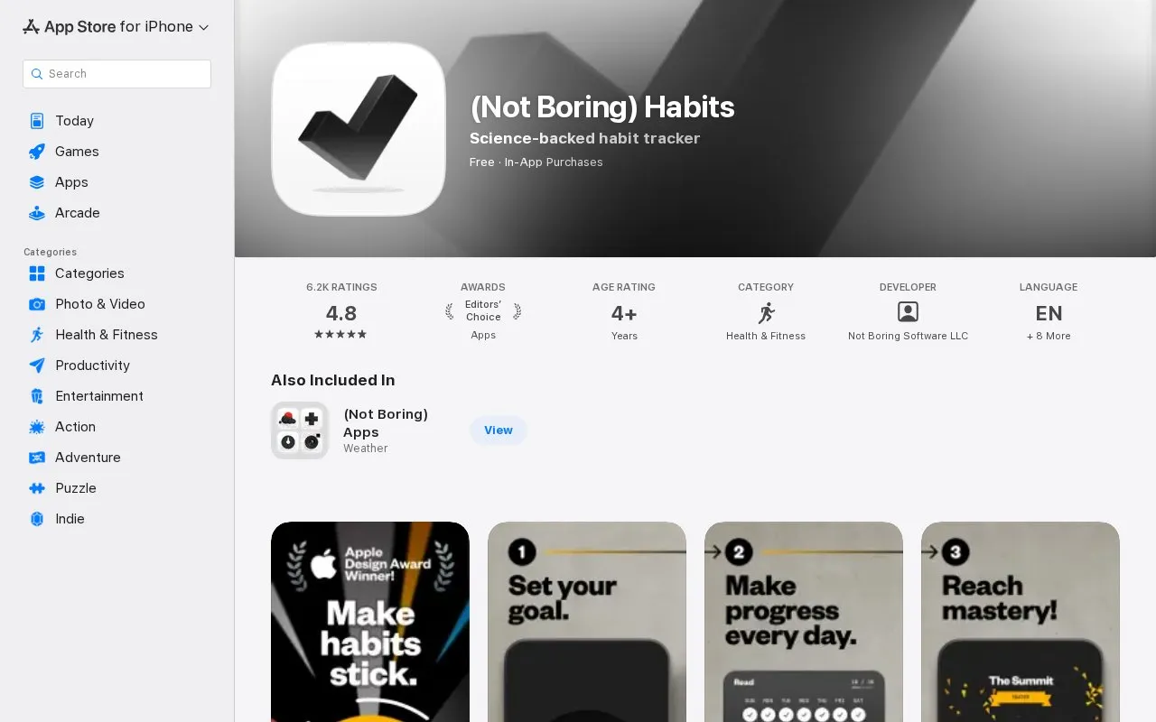 (Not Boring) Habits homepage screenshot