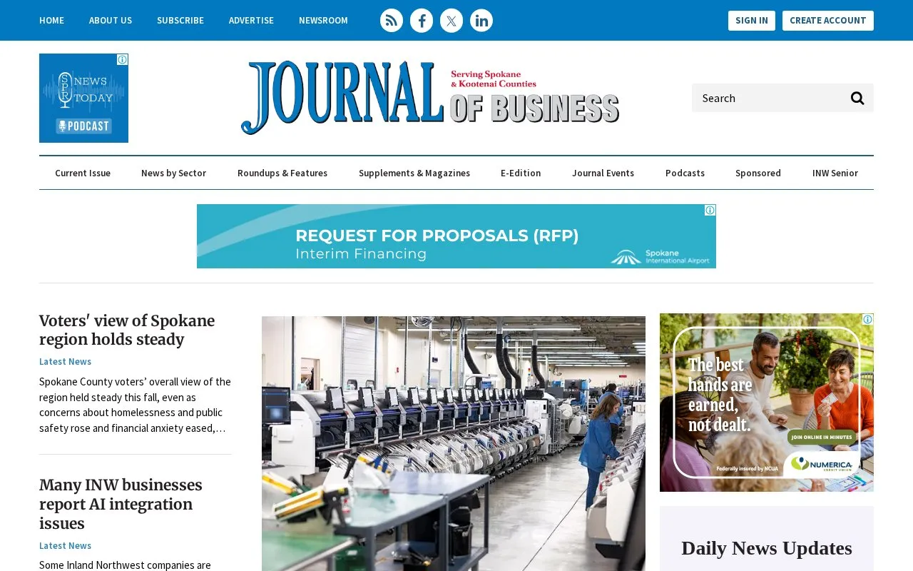 Spokane Journal of Business homepage screenshot