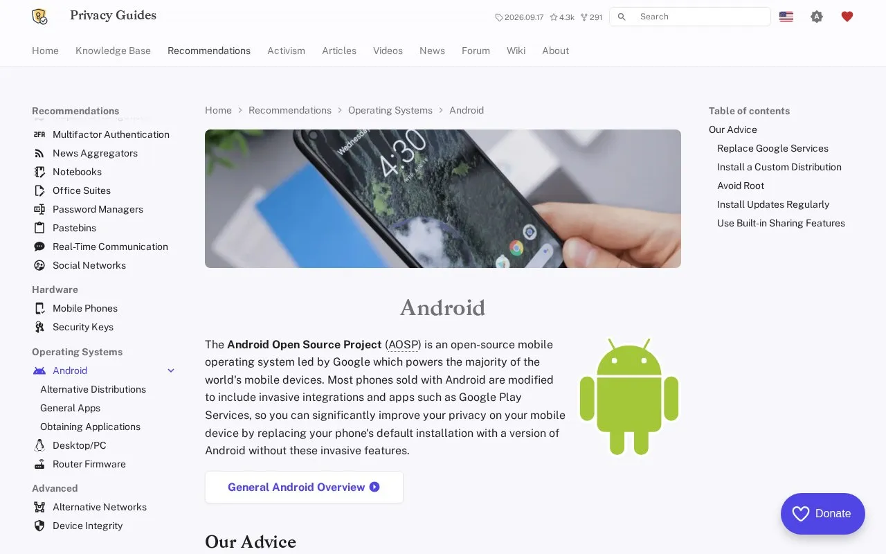 Privacy Guides homepage screenshot