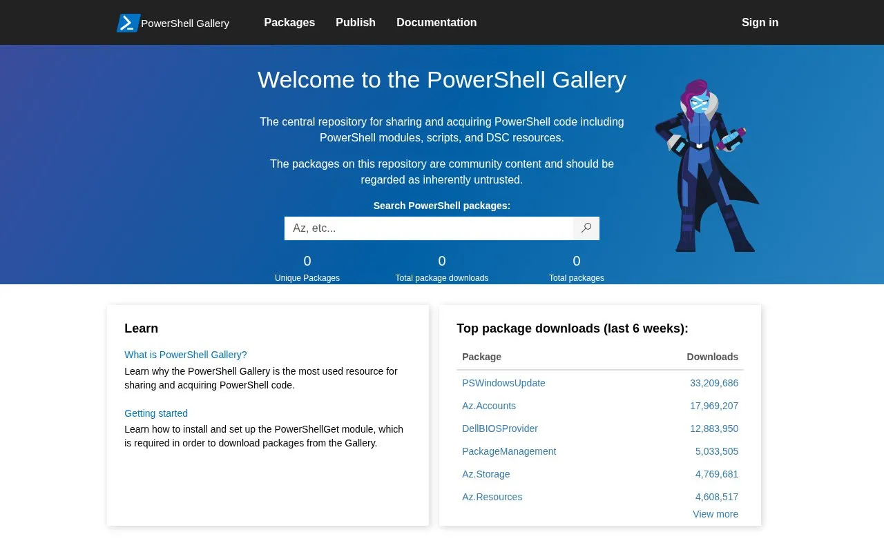 PowershellGallery homepage screenshot