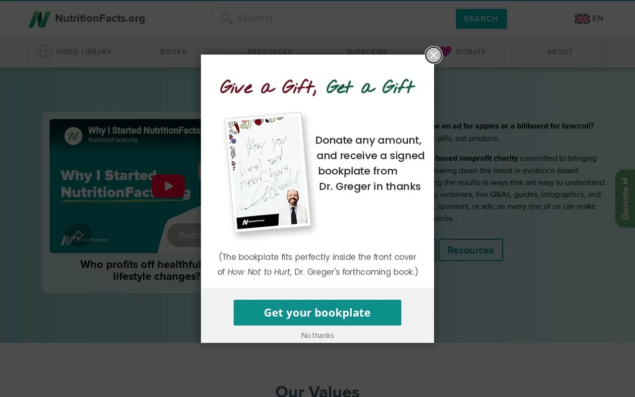 NutritionFacts.org homepage screenshot