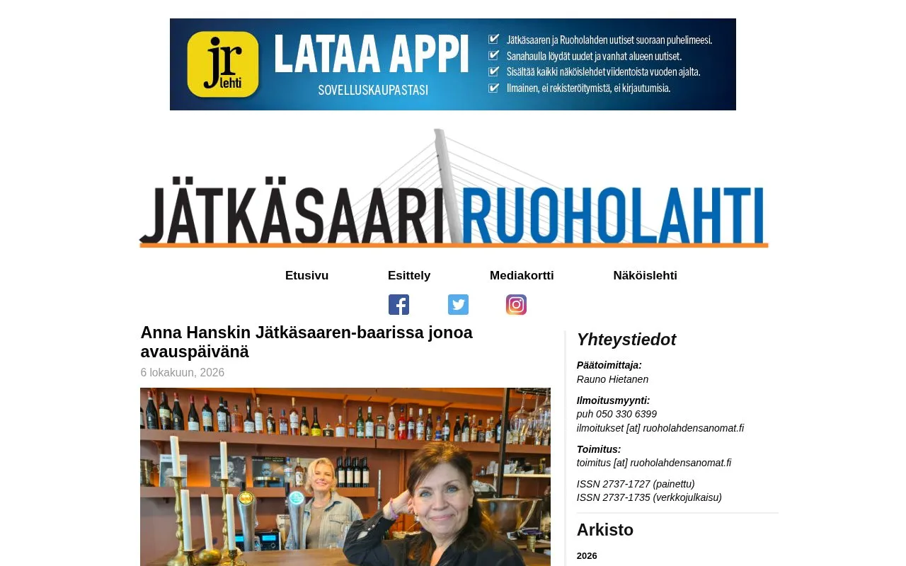 Jätkäsaari–Ruoholahti homepage screenshot