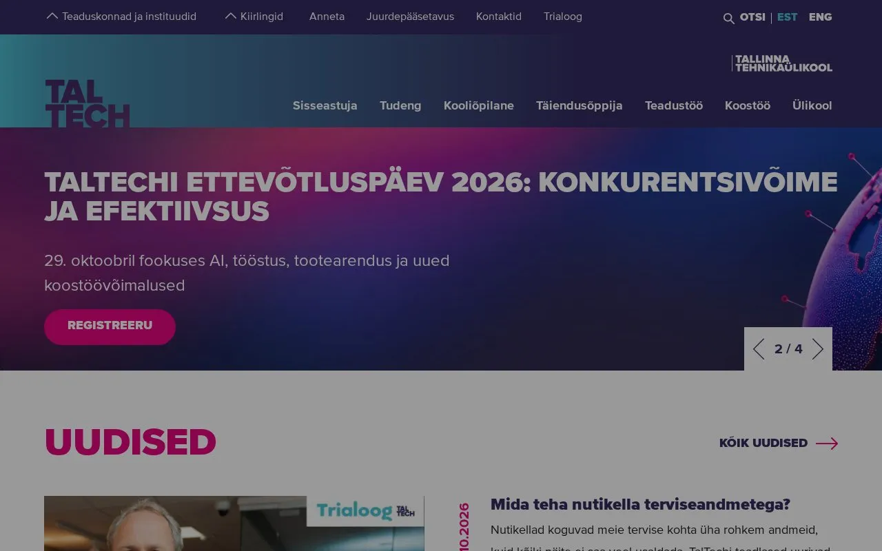 Tallinn University of Technology homepage screenshot