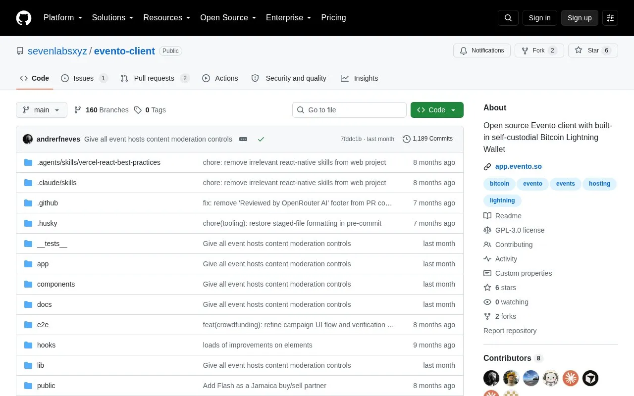 Evento homepage screenshot