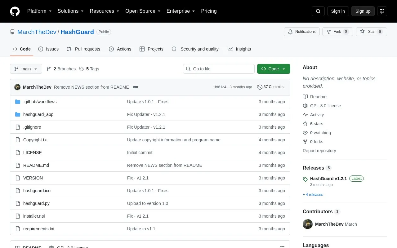 HashGuard homepage screenshot