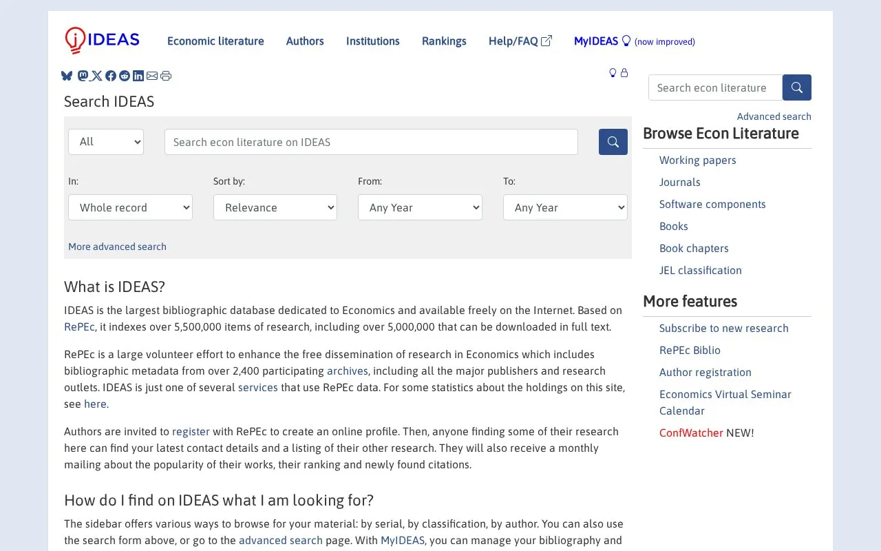 IDEAS homepage screenshot