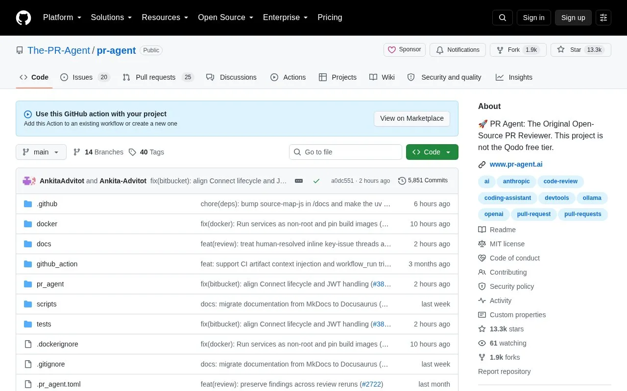 PR-Agent homepage screenshot