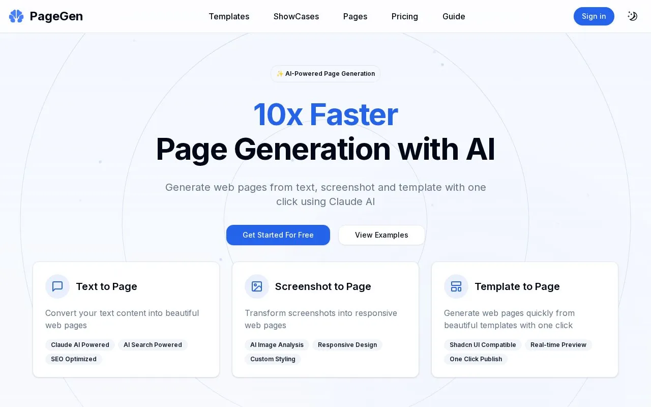 PageGen homepage screenshot