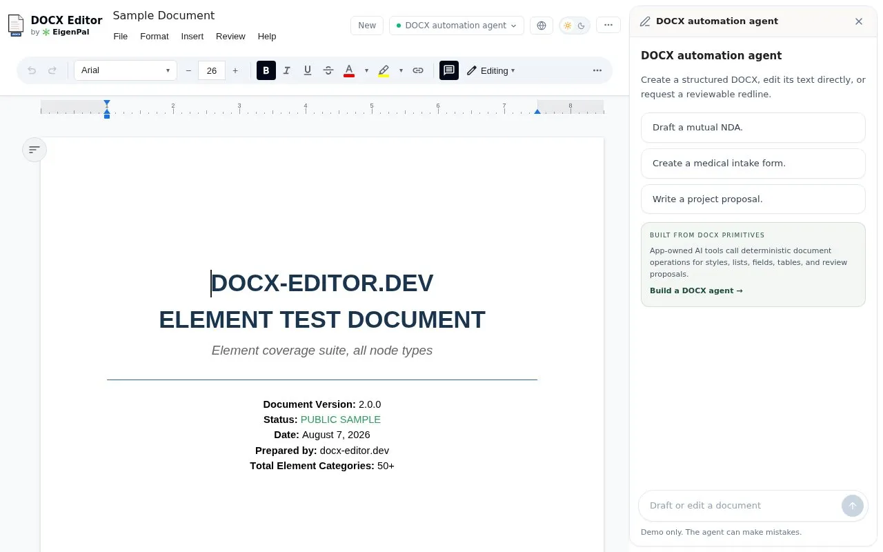 DOCX Editor homepage screenshot