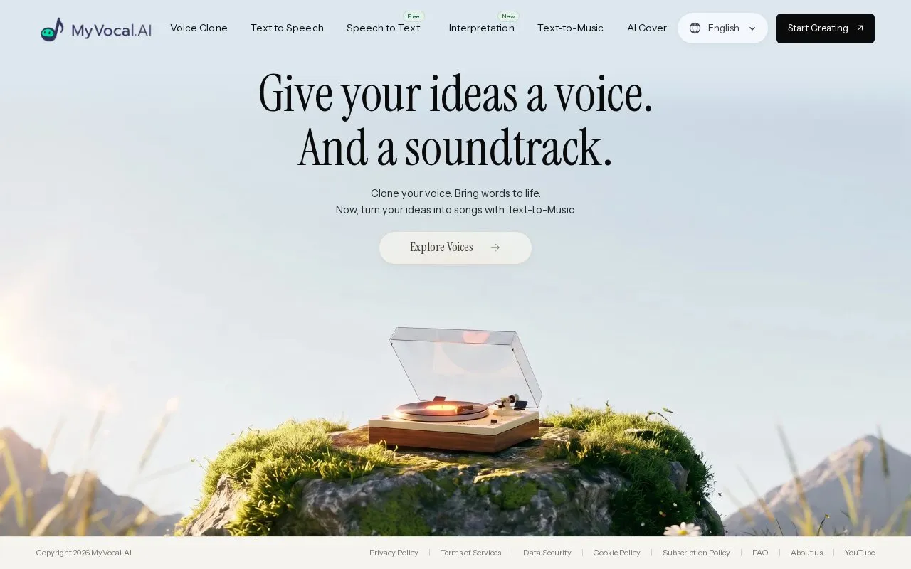 MyVocal AI homepage screenshot