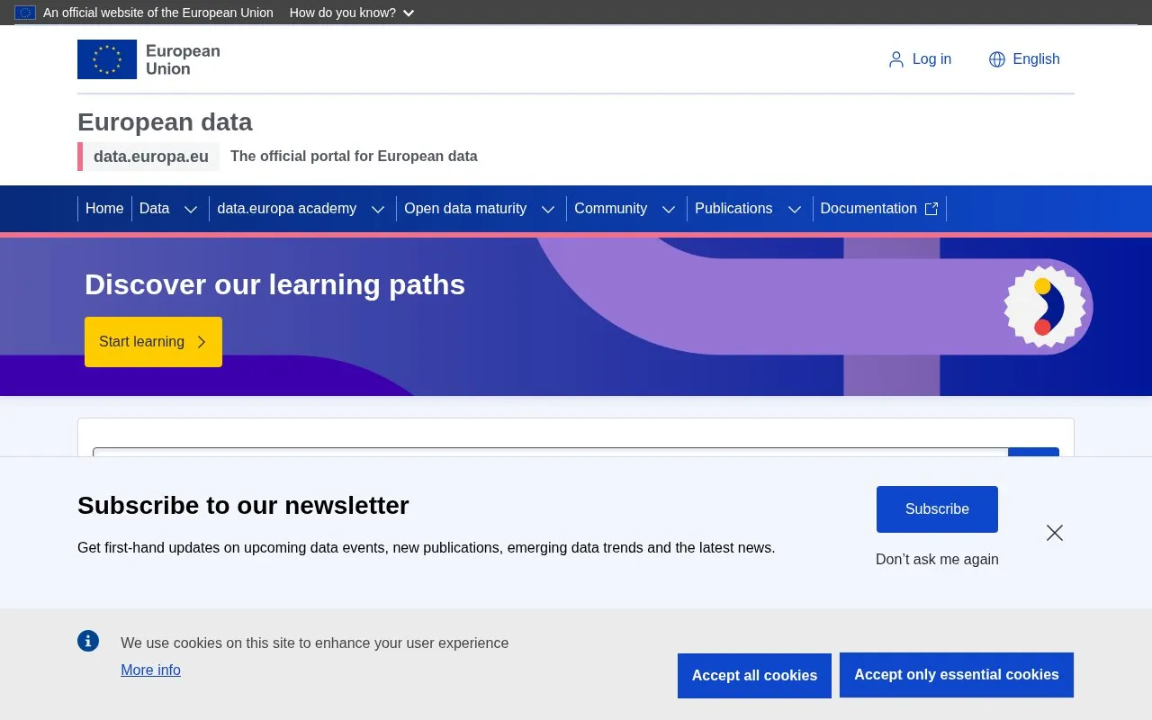 European Data Portal homepage screenshot