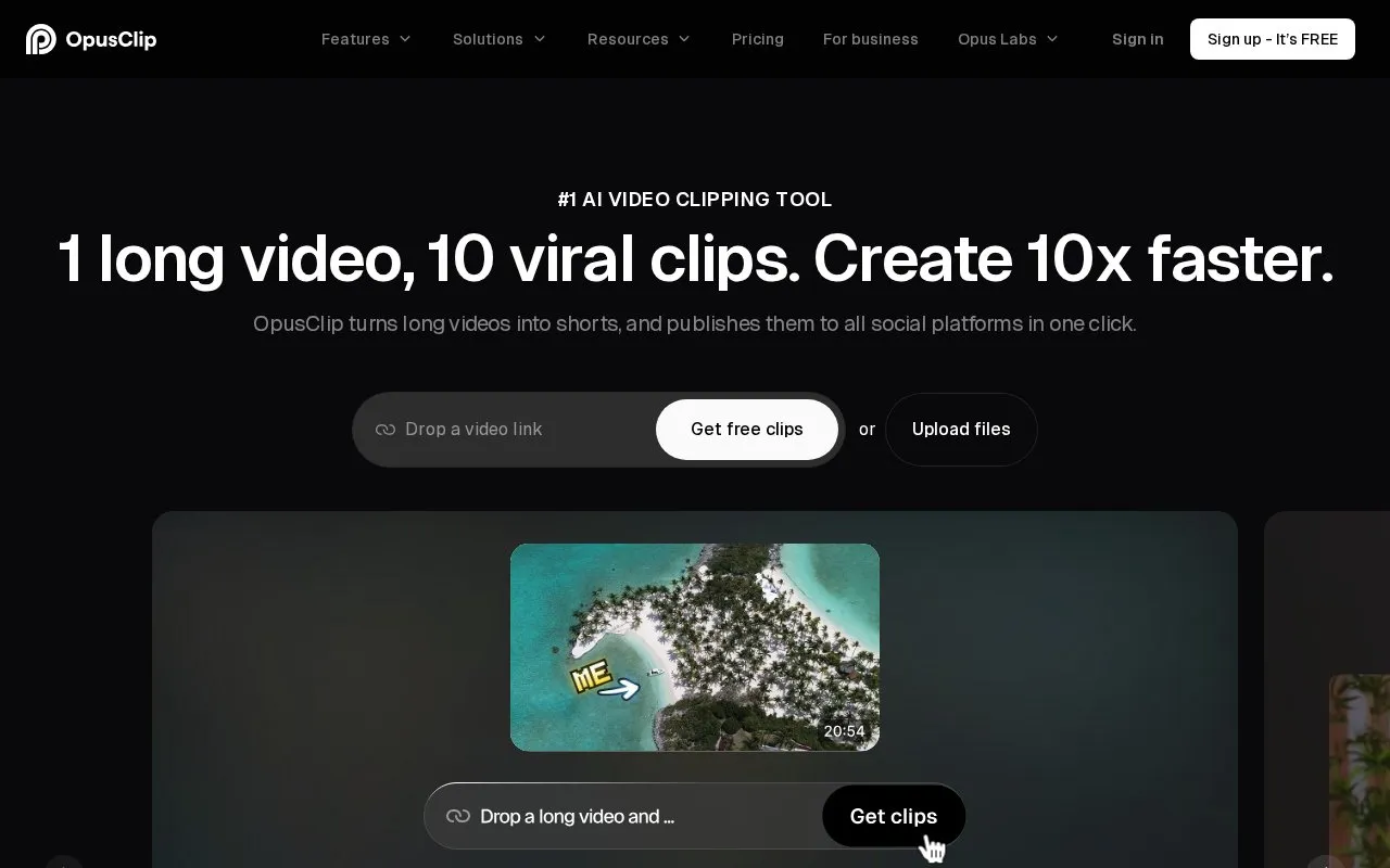 OpusClip homepage screenshot