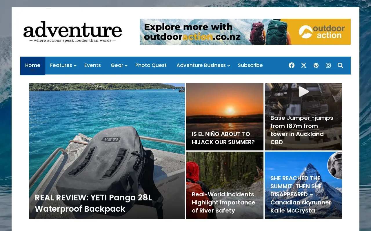 Adventure Magazine homepage screenshot