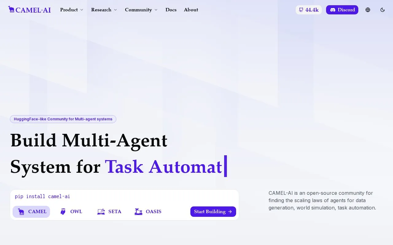 CAMEL-AI homepage screenshot