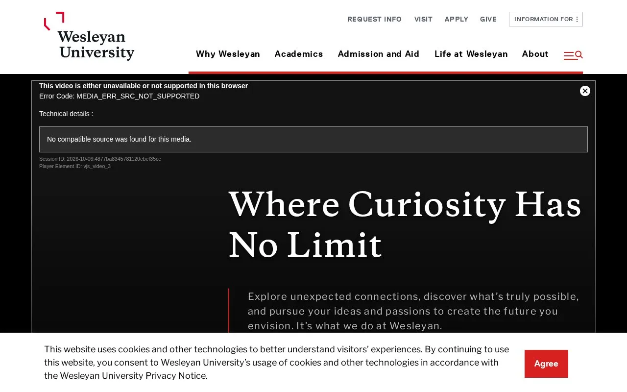 Wesleyan University, Middletown homepage screenshot
