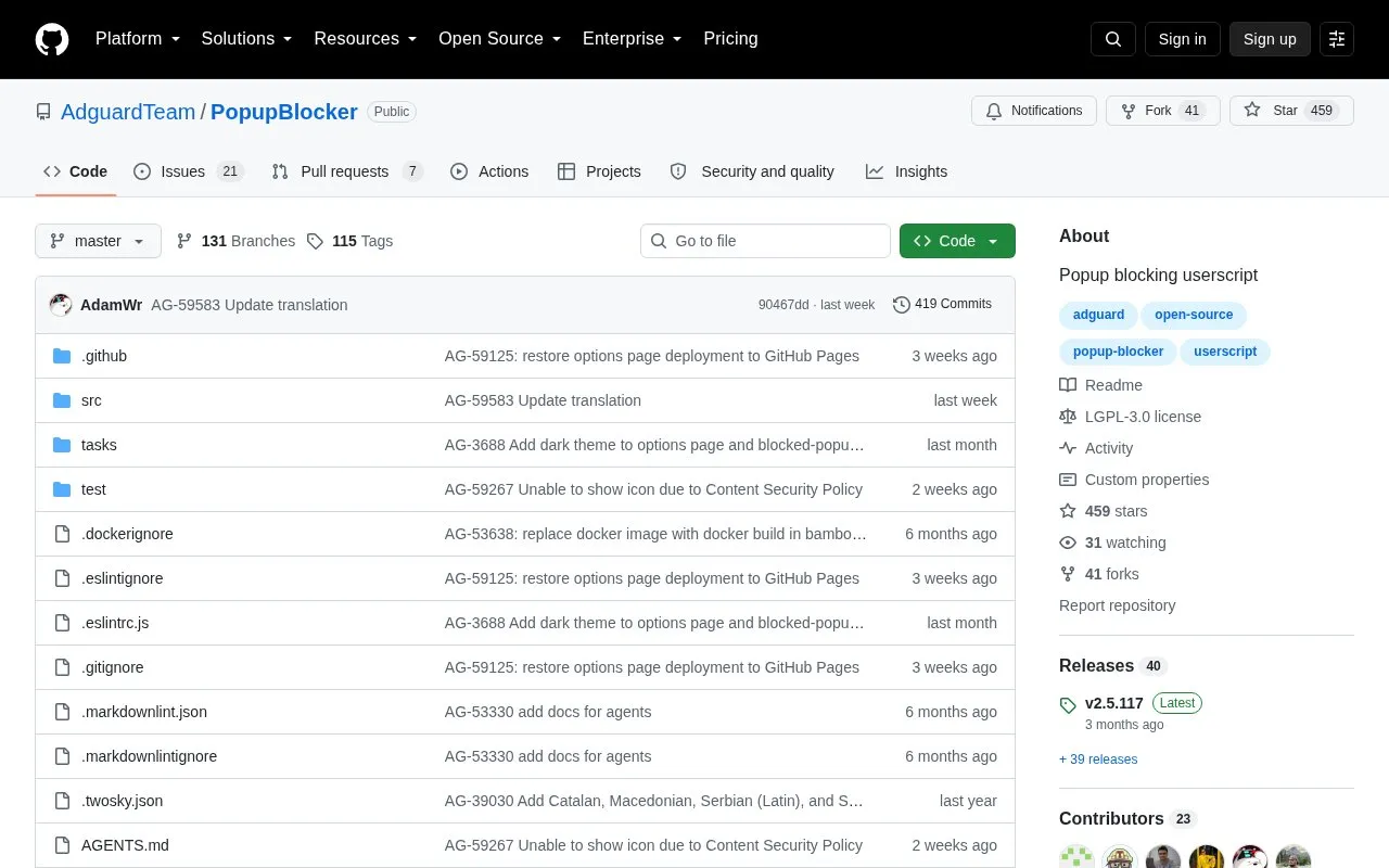 Userscript homepage screenshot