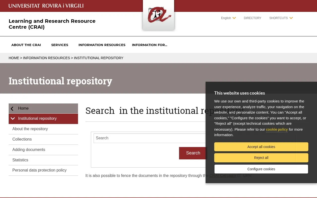 Repositori Institucional Universitat Rovira i Virgili homepage screenshot