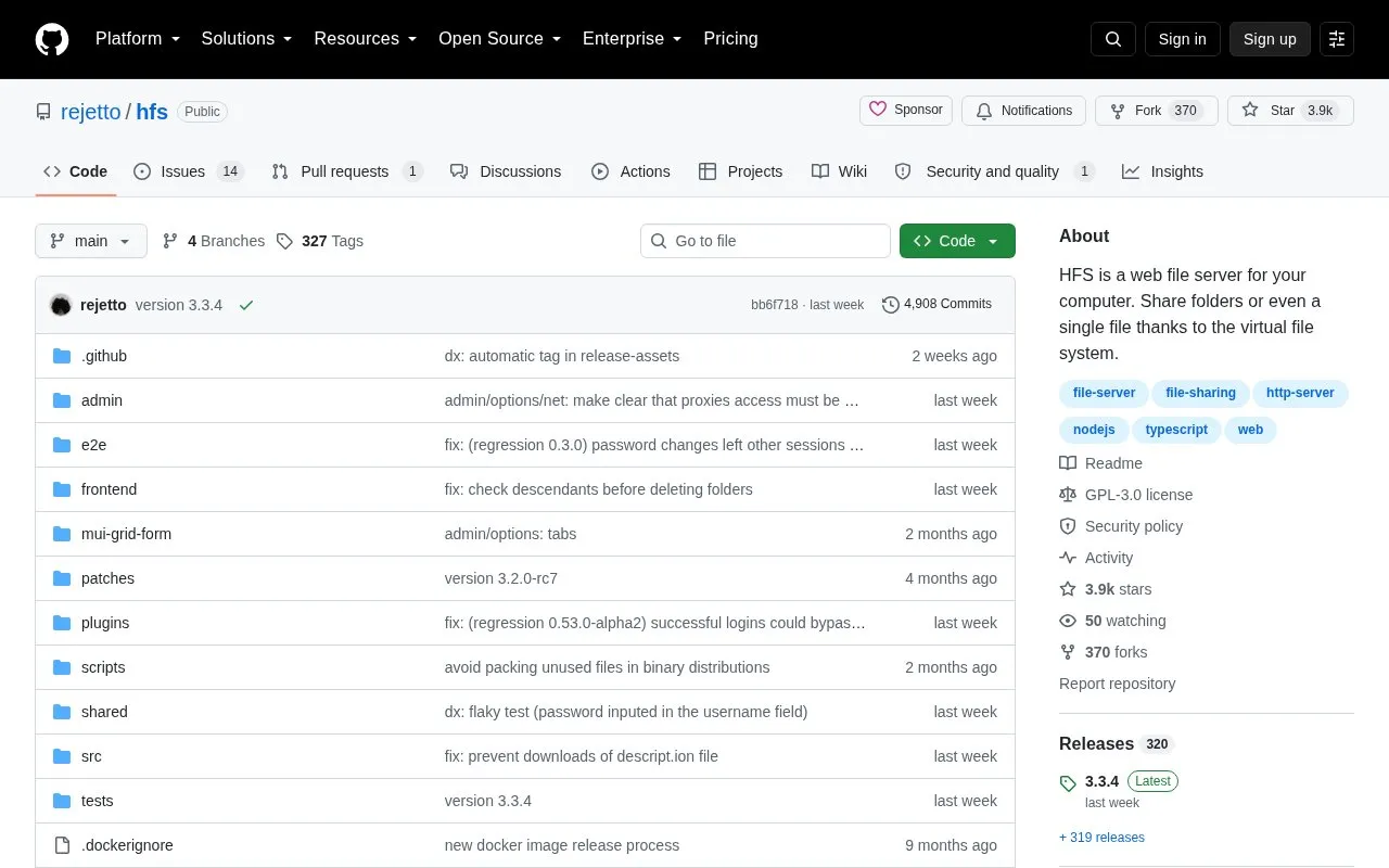 Hfs homepage screenshot