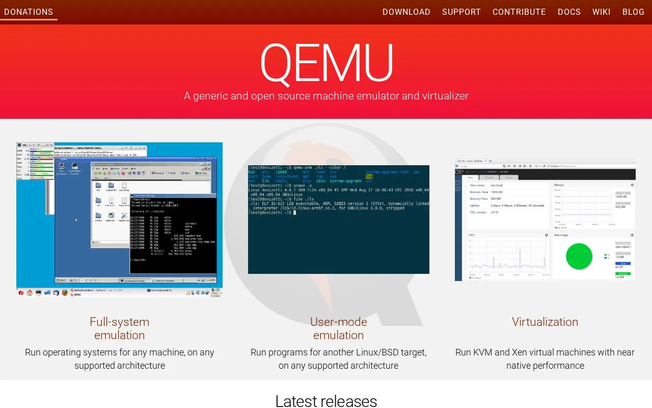 QEMU homepage screenshot