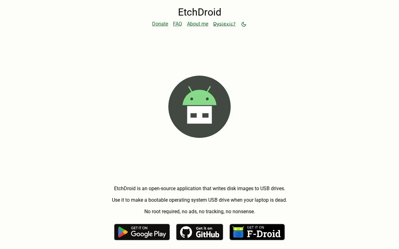 EtchDroid homepage screenshot