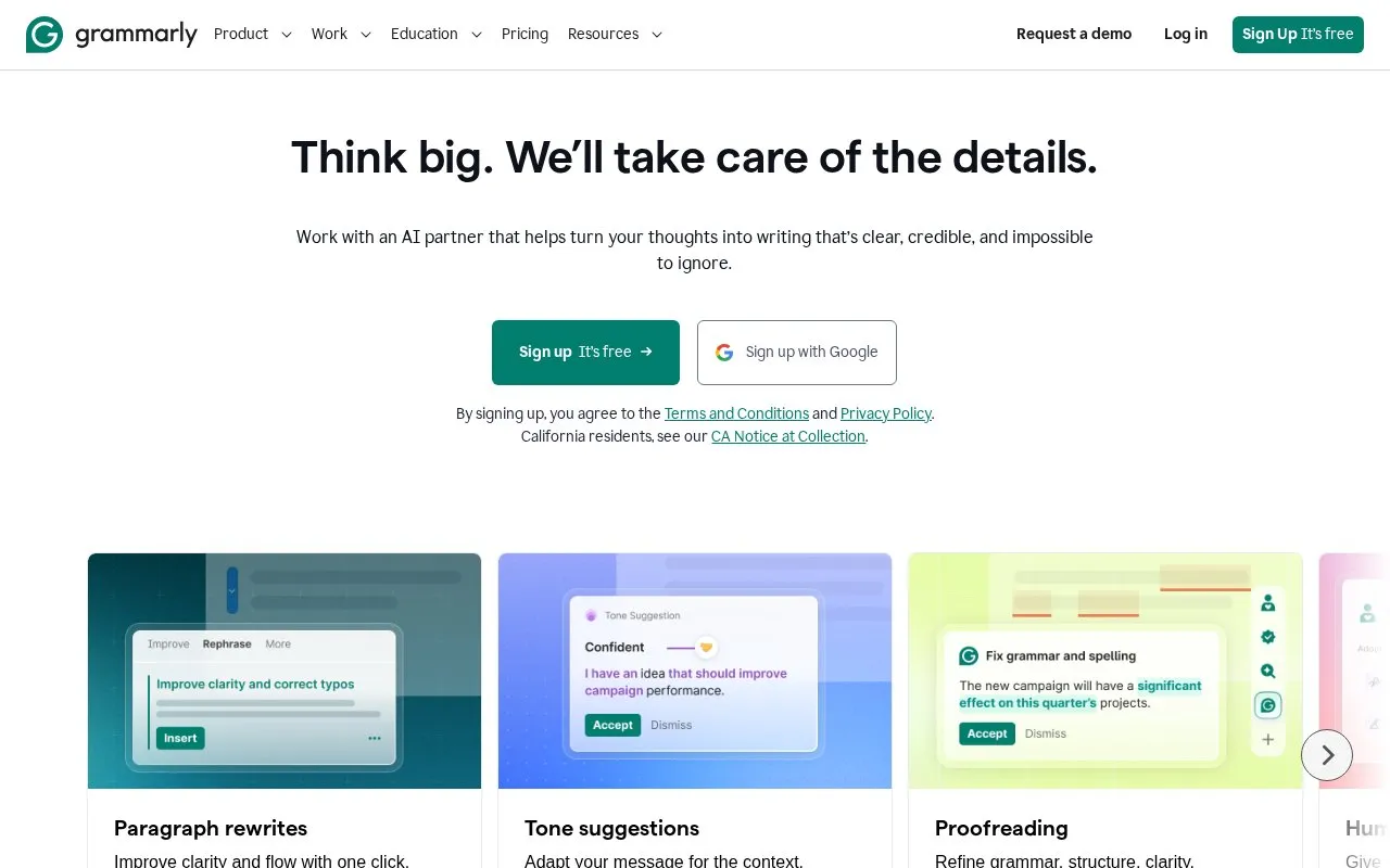 Grammarly homepage screenshot