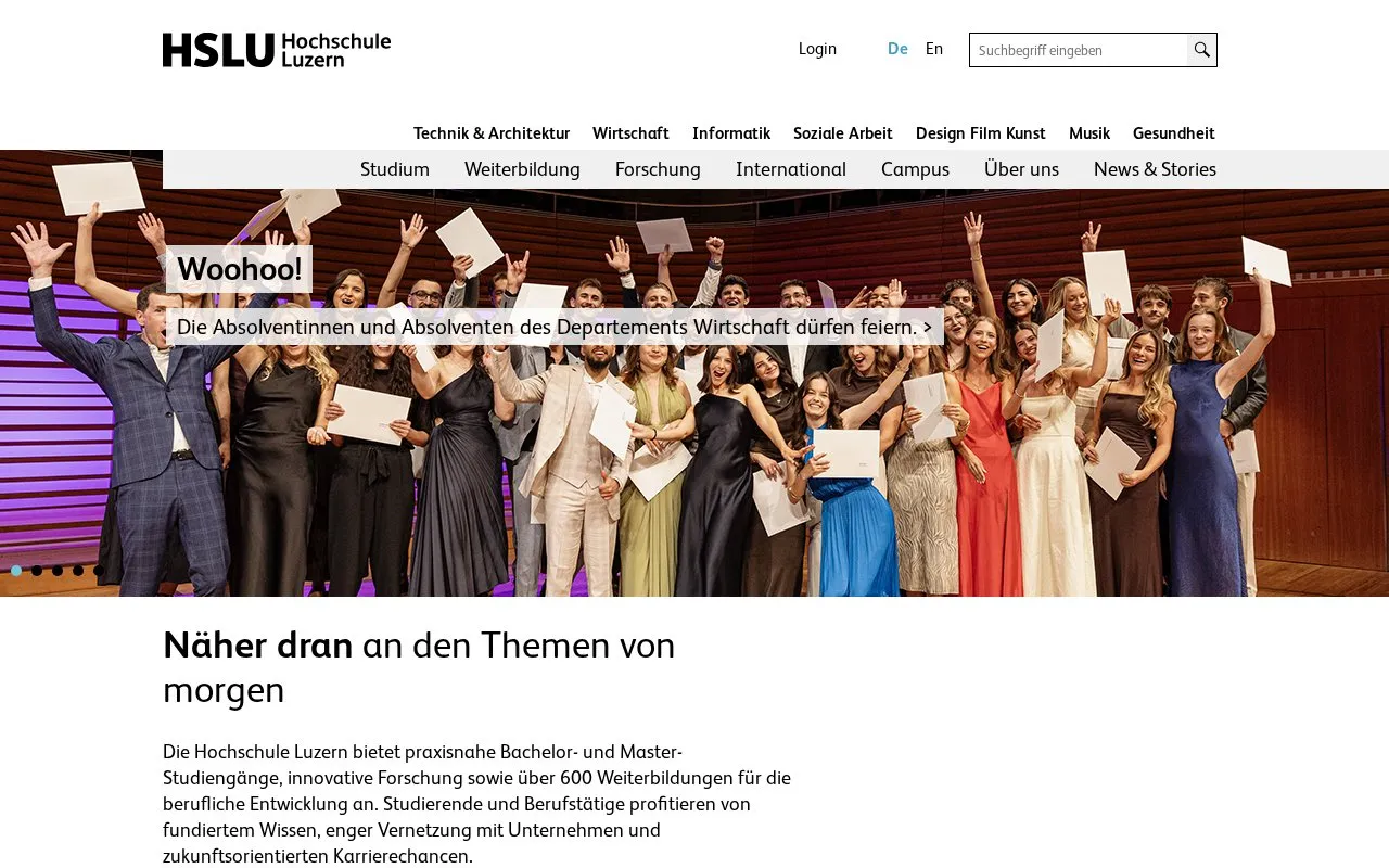 Lucerne University of Applied Sciences and Arts homepage screenshot