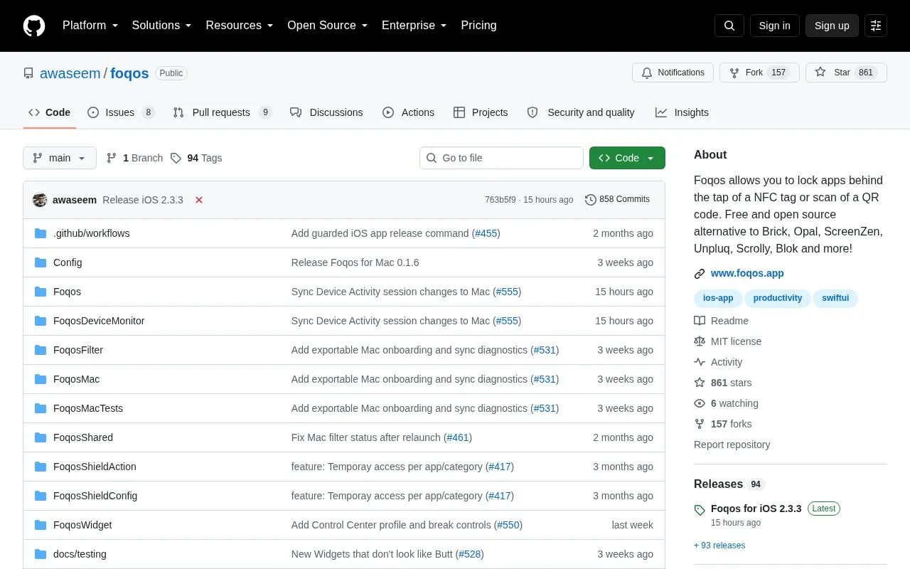 Foqos homepage screenshot
