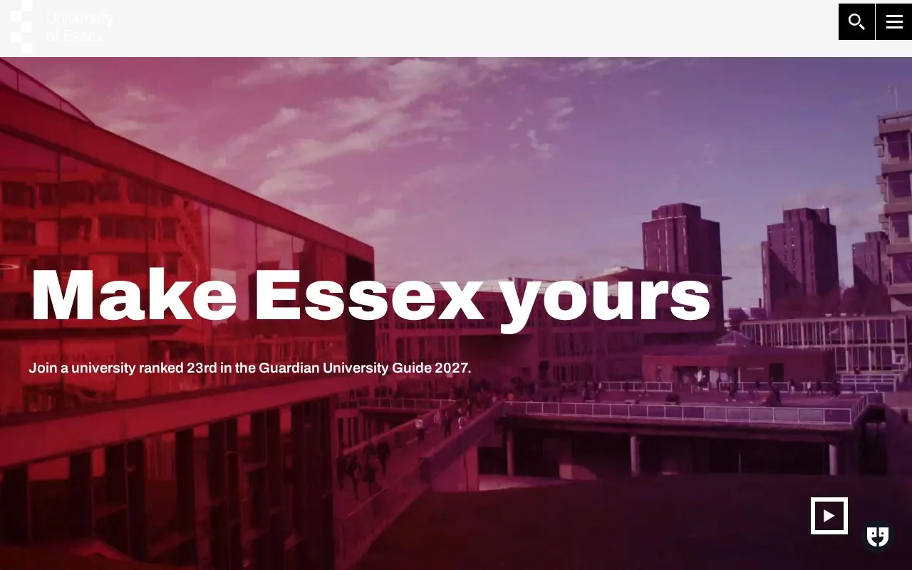 University of Essex homepage screenshot
